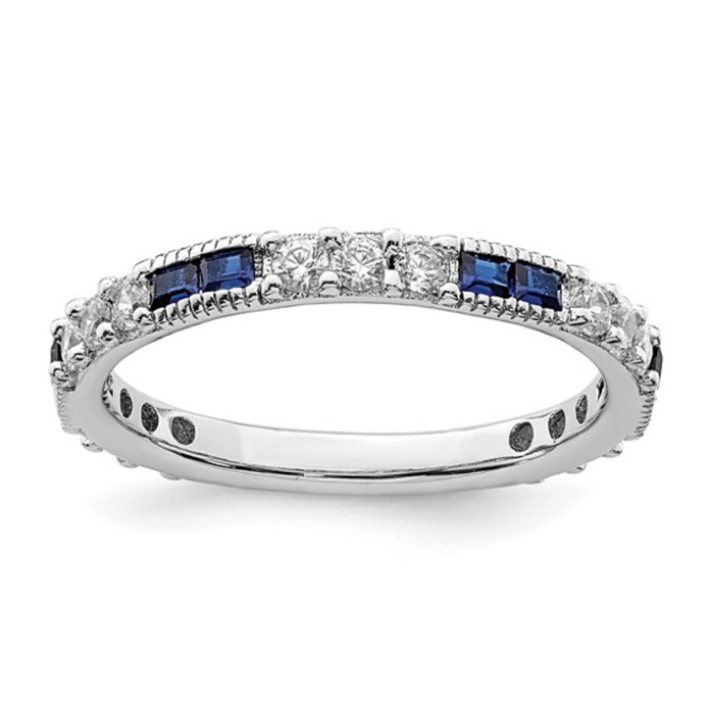 Sterling Silver Rhodium-plated Synthetic Blue Spinel and CZ Ring